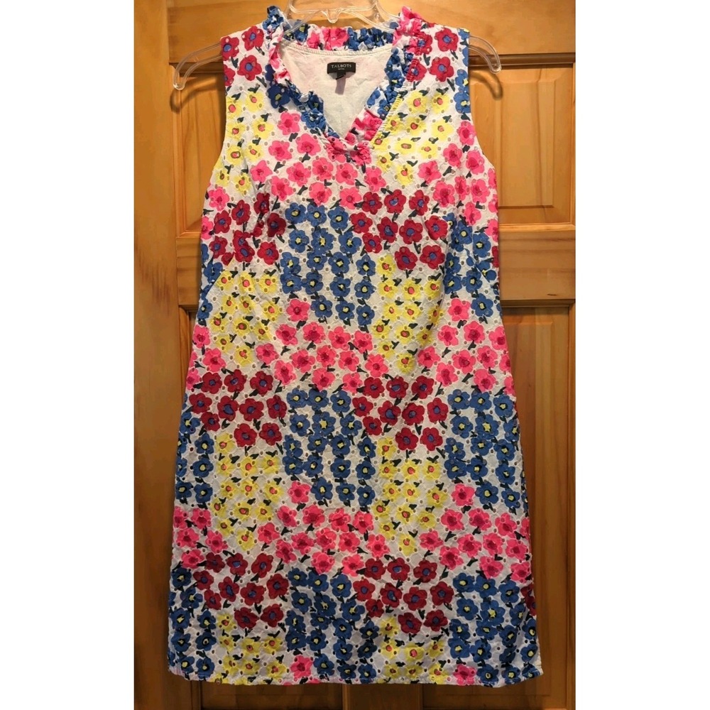 Pre-Owned‎ Talbots Colorful Ruffle Neck Floral Print Sleeveless Dress Size 10 P